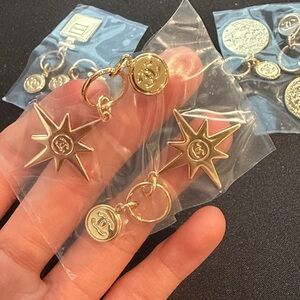 Chanel Light Gold-Tone Star Charm Pendant Key Ring Earring Pair (2 charm)